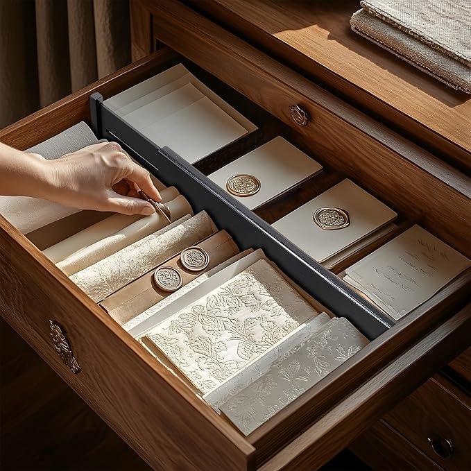 Utoplike Bamboo Drawer Dividers Large, 4'' High Adjustable Kitchen Drawers Organizers for Clothing, Spring Loaded, Works in Bathroom, Dresser, Desk, 4 PCS, Black - ModernBath