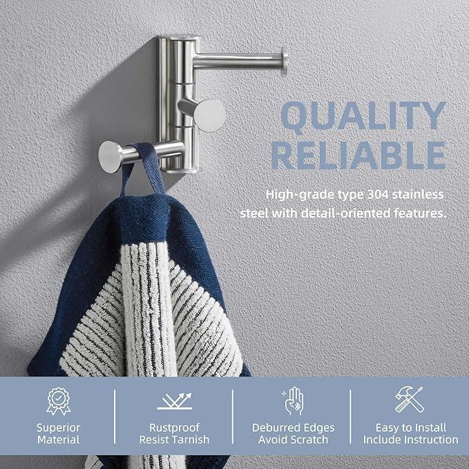 Angle Simple Swivel Towel Hook for Bathroom, SUS 304 Stainless Steel Robe Coat Hook Brushed Nickel - ModernBath