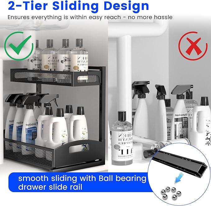 Under Sink Organizer,2 Pack Height Adjustable Under Sink Organizers and Storage, 2 Tier Under Sink Storage for Kitchen Bathroom Cabinet - ModernBath