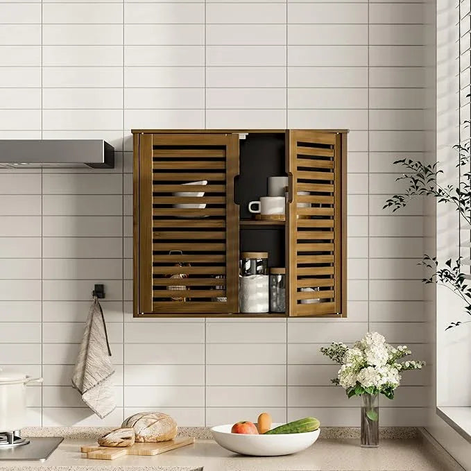 HITNET Medicine Cabinet, Bathroom Storage Cabinet Wall Mounted, Over The Toilet Space Saver Organizer with Doors and Bamboo Shelves, Walnut - ModernBath