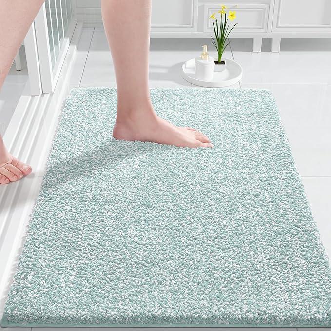 Yimobra Bathroom Rugs Non Slip Washable,Soft Absorbent Microfiber Bath Mat, Dual-Tone Decor Rug with Rubber Backing for Bathroom Floor,Tub and Shower,32x20, Home Essentials,Light Blue and White - ModernBath