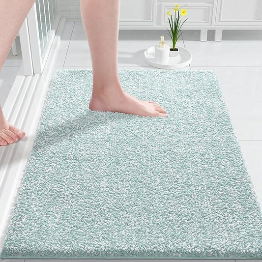 Yimobra Bathroom Rugs Non Slip Washable,Soft Absorbent Microfiber Bath Mat, Dual-Tone Decor Rug with Rubber Backing for Bathroom Floor,Tub and Shower,32x20, Home Essentials,Light Blue and White - ModernBath