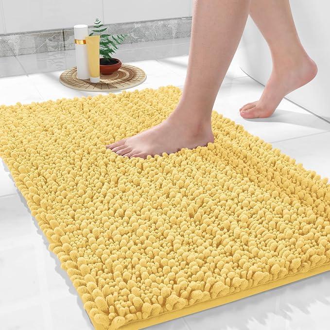 Yimobra Bathroom Rugs Non Slip Washable 32x20 Inch - Ultra Soft Absorbent Chenille Bath Mat, Quick Dry Shaggy Floor Carpet for Tub Shower, Yellow Home Decor Accessories - ModernBath