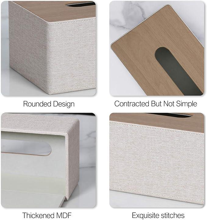 GOLRANLYE Tissue Box Cover Rectangular 9.8"(L) x 5.3"(W) x 4.3"(H) Refined Modern PU Leather Facial Tissue Dispenser Box Holder for Dresser Bathroom Decorative (Beige) - ModernBath