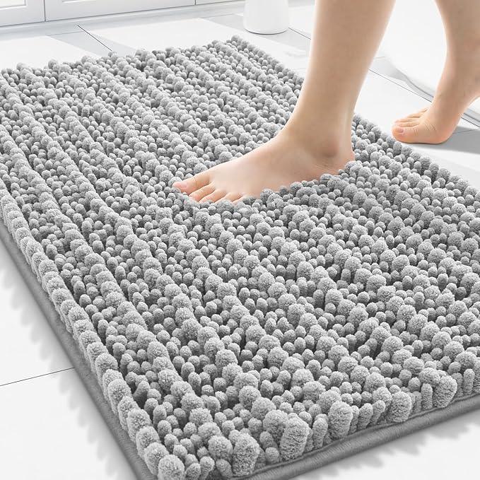 Smiry Bathroom Rugs Mat 30x20, Extra Soft Absorbent Chenille Bath Rugs, Non Slip Rubber Backing Machine Washable Quick Dry Bath Mats for Bathroom Floor, Tub, Shower, Home Decor Accessories, Light Grey - ModernBath