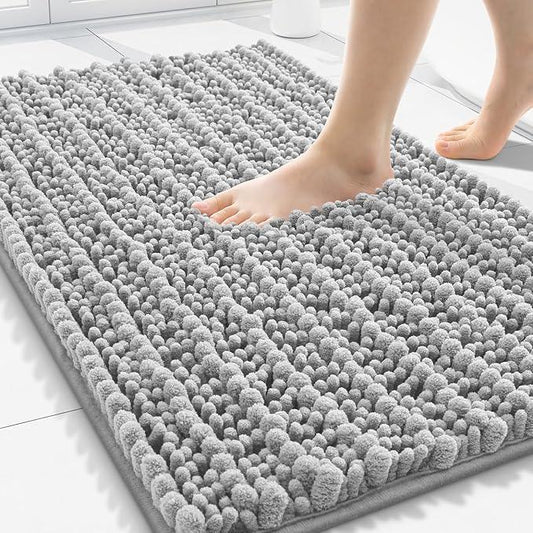 Smiry Bathroom Rugs Mat 30x20, Extra Soft Absorbent Chenille Bath Rugs, Non Slip Rubber Backing Machine Washable Quick Dry Bath Mats for Bathroom Floor, Tub, Shower, Home Decor Accessories, Light Grey - ModernBath