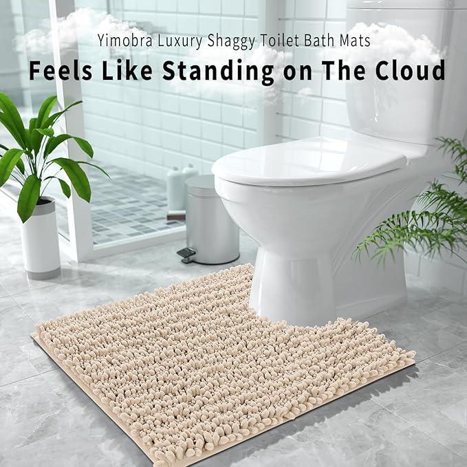 Yimobra Toilet Rug U Shaped Washable 24x20 Inch - Ultra Soft Absorbent Chenille Bath Rugs for Toilet, Quick Dry & Machine Washable, Non Slip Contour Bathroom Mat, Light Brown - ModernBath