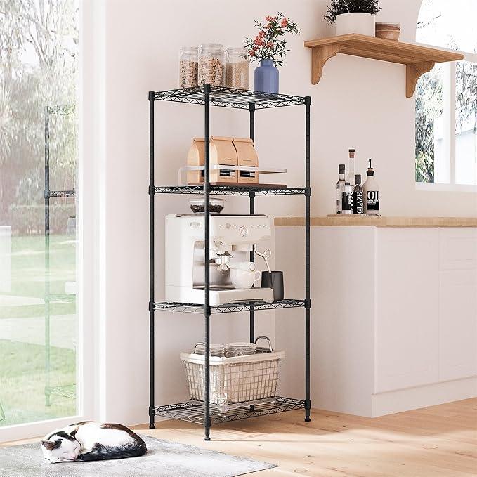 IZEUK 4-Tier Black Steel Storage Shelves, Heavy Duty Utility Wire Rack Organizer for Kitchen, Office, Home, 1000 lbs, 13.7" D x 23.6" W x 53.4" H - ModernBath
