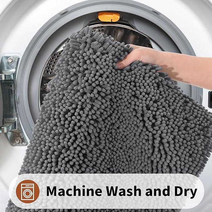 Yimobra Toilet Rugs U Shaped Washable - 24"x20" Non Slip Plush Contour Bath Rugs for Toilet - Super Soft Absorbent Quick Dry Toilet Mats for Bathroom,Dark Gray - ModernBath