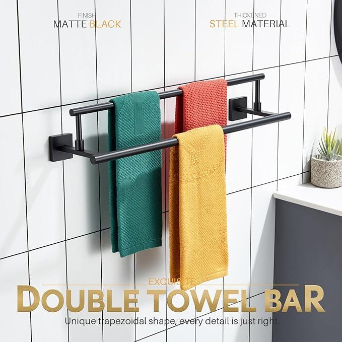 KOKOSIRI Bathroom Towel Bars 20 Inch Double Towel Rails Matte Black Towel Holder for Kitchen Garage Wall Mount Stainless Steel B5009BK-L20 - ModernBath