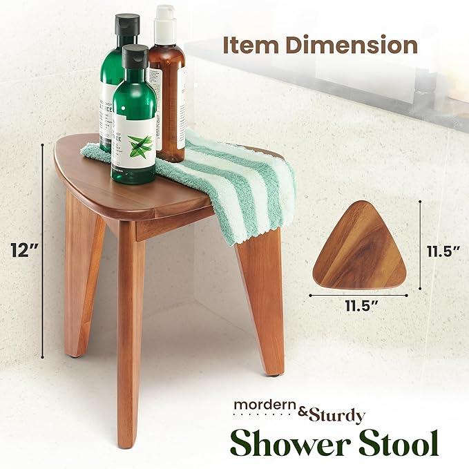 HOLANA 12" Corner Shower Foot Rest - Wooden Showers Stool Seat for Shaving Legs - Small Corner Shower Benches for Inside Shower - Waterproof Bath Step Stools Bench for Bathroom (Acacia Wood) - ModernBath