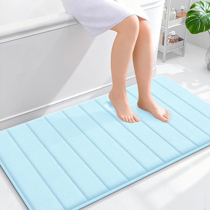 OLANLY Memory Foam Bath Mat 44x24, Super Soft Absorbent Bathroom Rugs, Quick Dry, Machine Washable Shower Floor Rugs, Bathmat Carpet, Bathroom Home Decor Accessories, Sky Blue - ModernBath