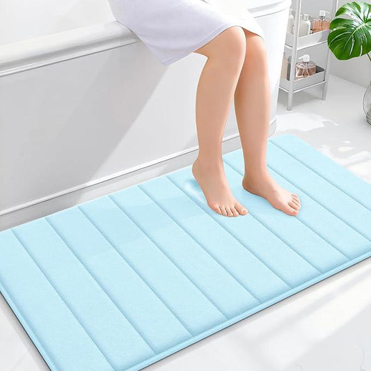OLANLY Memory Foam Bath Mat 44x24, Super Soft Absorbent Bathroom Rugs, Quick Dry, Machine Washable Shower Floor Rugs, Bathmat Carpet, Bathroom Home Decor Accessories, Sky Blue - ModernBath