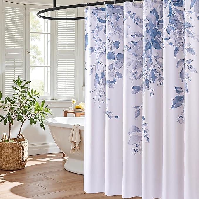 BOODII Dusty Blue Plant Watercolor Shower Curtains 72 inches Long Floral Leaf Shower Curtain for Bathroom Botanical Leaves Dusty Blue Eucalyptus Curtain Jungle Bathroom Decor 72x72 - ModernBath