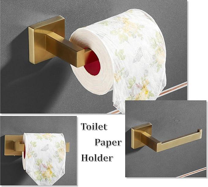 SHUNLI Gold Toilet Paper Holder + Hand Towel Holder, Brushed Gold Bathroom Accessories Hardware Set 2 Pieces, Wall Mounted Towel Ring Towel Bar, SUS304 Stainless Steel - ModernBath