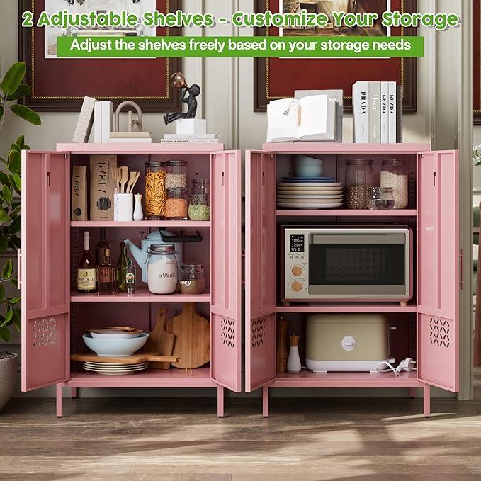 42" H Metal Pantry Cabinet, Kitchen Pantry Storage Cabinets with 2 Shelves, for Home Office Bathroom, Required Assembly, Light Pink - ModernBath