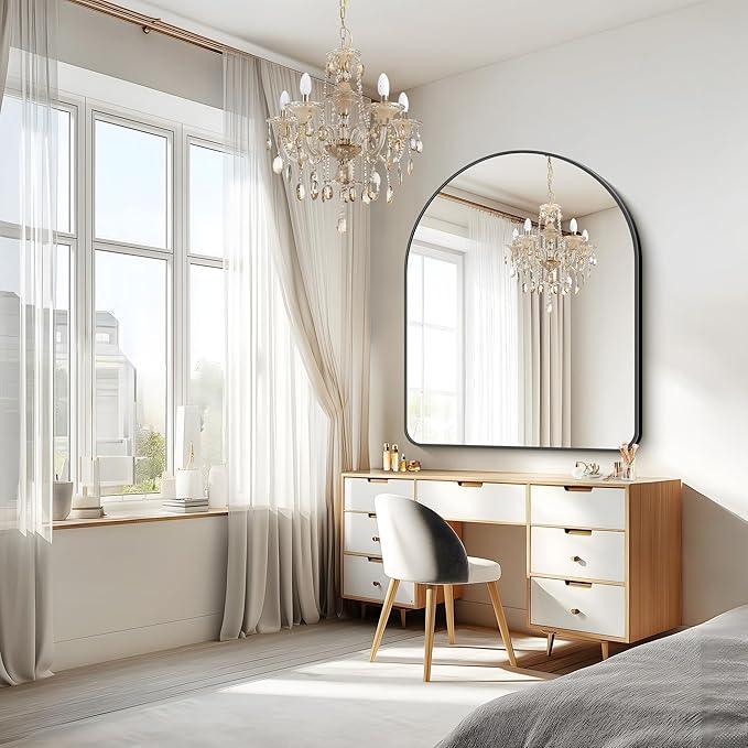 FORBATH Arched Wall Mirror 40"x48", Large Arch Bathroom Mirror Black Aluminum Wide Frame for Decor Dresser Mirror for Bedroom Living Room Entryway, Hanging or Leaning Against Wall - ModernBath