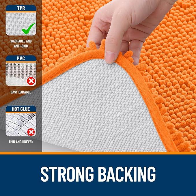 OLANLY Bathroom Rugs 30x20, Extra Soft Absorbent Chenille Bath Rugs, Rubber Backing Quick Dry, Machine Washable Bath Mats for Bathroom Floor, Tub and Shower, Home Decor Accessories, Orange - ModernBath