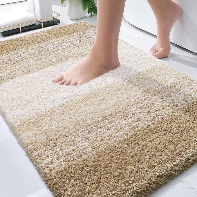 OLANLY Bathroom Rugs Mat 36x24, Extra Soft Absorbent Microfiber Bath Rugs, Rubber Backing, Quick Dry, Machine Washable Bath Mats for Bathroom Floor, Tub and Shower, Home Decor Accessories, Tan - ModernBath