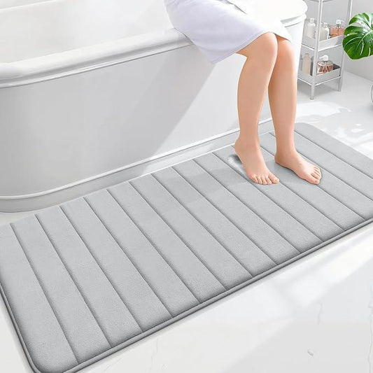OLANLY Memory Foam Long Bathroom Rugs Runner 59x24, Super Soft Absorbent Bath Mat, Quick Dry, Machine Washable Shower Floor Rugs, Bathmat Carpet, Bathroom Home Decor Accessories, Light Gray - ModernBath