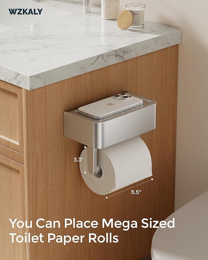 Toilet Paper Holder, Stainless Steel Wall Mount Bathroom Organizer with Shelf, Flushable Wipes Dispenser Storage Fits Any Bathroom and Hide Your Wet Wipes, Regular Roll (nickel) - ModernBath
