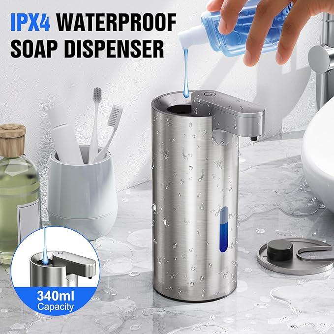 Automatic Soap Dispenser Touchless, Stainless Steel 11.5 oz 3 Levels Adjustable Hand Soap Dispenser with Rechargeable Sensor Pump for Kitchen & Bathroom Liquid Soap - ModernBath