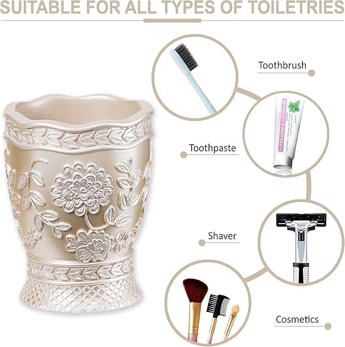 Zahari Home 4pc Rose Vine Bathroom Accessories Sets Lotion Pump, Tumbler, Tooth Brush Holder and Soap Dish Unique Design Beige Bathroom Set - ModernBath