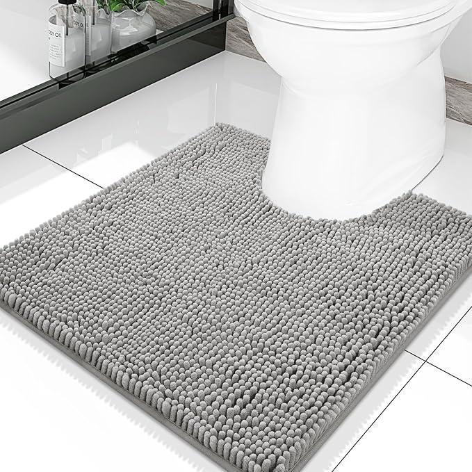 Smiry Luxury Chenille Toilet Rugs U-Shaped 20x20, Soft Absorbent Non-Slip Contour Bathroom Rugs for Toilet, Machine Washable Contoured Bath Mats, Light Grey - ModernBath