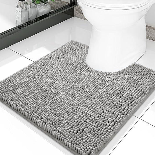 Smiry Luxury Chenille Toilet Rugs U-Shaped 20x20, Soft Absorbent Non-Slip Contour Bathroom Rugs for Toilet, Machine Washable Contoured Bath Mats, Light Grey - ModernBath