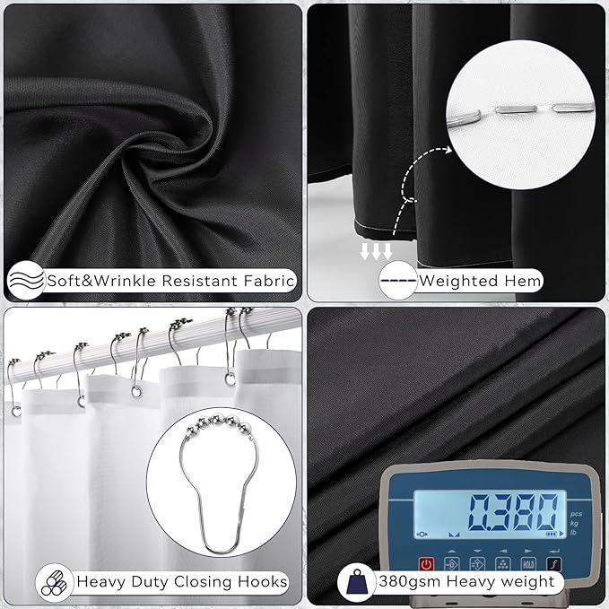 XLHOMO Bathroom Accessory Set–Bathroom Set with Shower Curtain and Rugs, No Slip Bathroom Rugs Super Absorbent, Black Ombre Water-Proof Shower Curtain with Hooks,Black Bathroom Sets Complete for Home - ModernBath