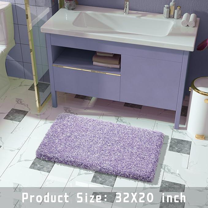 Yimobra Bath Rugs for Bathroom 32x20, Ultra Soft and Water Absorbent Bath Mats, Non Slip Plush Shower Mat Outside, Microfiber Thick Matts for Bathroom Floor/Tub, Machine Washable, Purple and White - ModernBath
