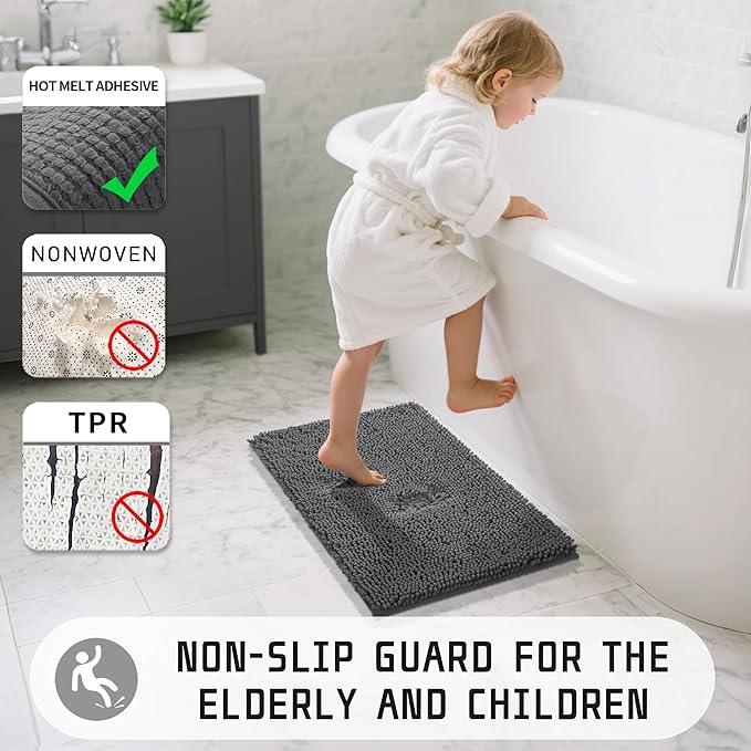 Yimobra Large Bathroom Rugs 36"x24", Non Slip Bath Mat for Tub, Shaggy Rug Floor Carpet, Extra Soft Super Absorbent Quick Dry, Machine Washable,Dark Gray - ModernBath