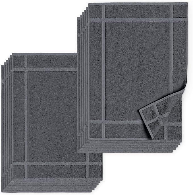 Pearl Linens 100% Ring Spun Cotton Bath Mat (Pack of 12) 20 x 30 Inch, Washable, Soft & Absorbent Terry Bathroom Floor Mat – Not Bathroom Rugs – Quick-Dry After Shower Bath Mat, 687 GSM, Dark Grey - ModernBath