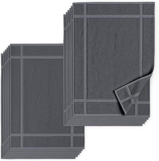 Pearl Linens 100% Ring Spun Cotton Bath Mat (Pack of 12) 20 x 30 Inch, Washable, Soft & Absorbent Terry Bathroom Floor Mat – Not Bathroom Rugs – Quick-Dry After Shower Bath Mat, 687 GSM, Dark Grey - ModernBath