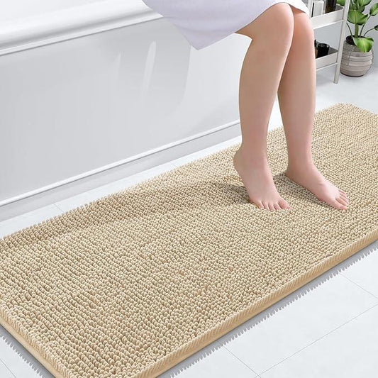 OLANLY Bathroom Rugs 59x24, Extra Soft Absorbent Chenille Bath Rugs, Rubber Backing Quick Dry, Machine Washable Bath Mats for Bathroom Floor, Tub and Shower, Home Decor Accessories, Beige - ModernBath
