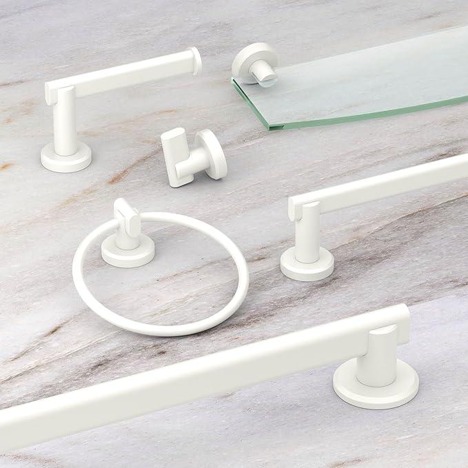 Gatco 5486 Locke Glass Shelf, Matte White/Wall Mounted 20.13" X 5.38" Tempered/Floating Rectangle Glass Shelf for Bathroom - ModernBath