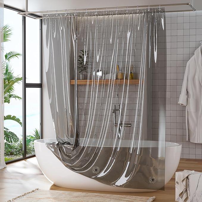 Titanker Shower Curtain Liner, Plastic Shower Liner PEVA 72 x 72 Lightweight Waterproof Shower Curtains for Bathroom with Magnets and Rustproof Grommets, Clear Black - ModernBath