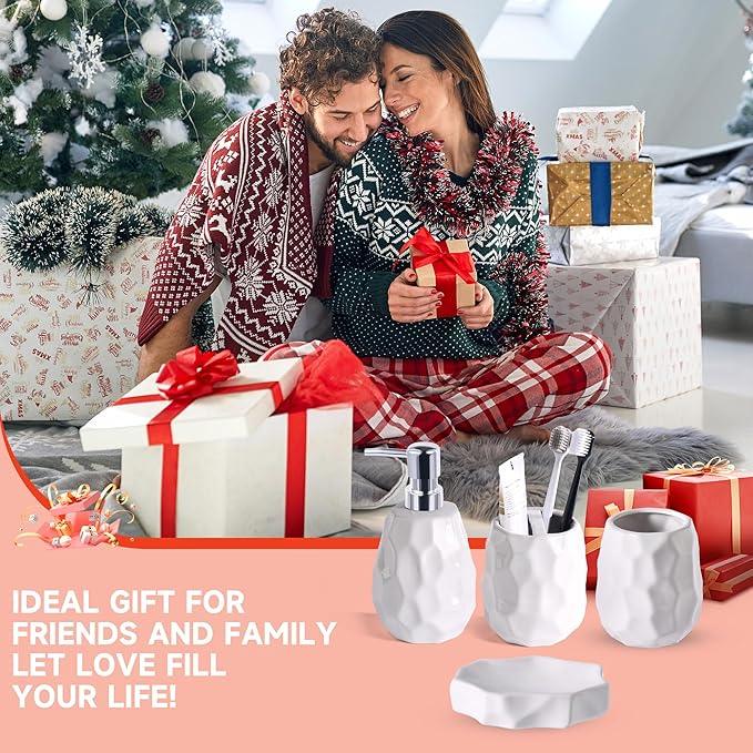 Ceramic Bathroom Accessories Set 4 PCS,Bathroom Toothbrush Holder Set,Soap and Toothbrush Holder Set,Include Toothbrush Holder,Soap Dispenser,Tumbler,Soap Dish,Bathroom Sets Decor Organizer (White) - ModernBath