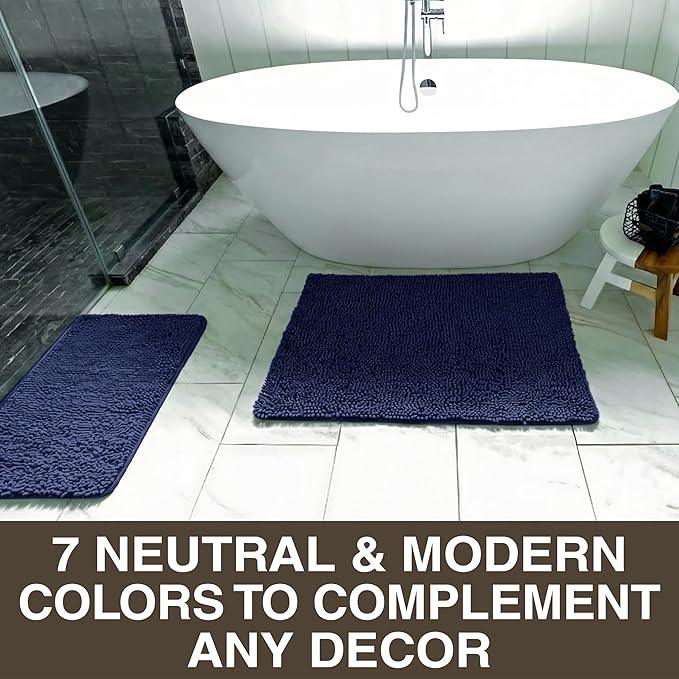 Neater Home Plush Bathroom Rugs 30x20 Thick Chenille Quick Dry Microfiber Absorbent Bath Mat, Soft Bath Rugs, Machine Washable Bathroom Floor Mat for Tub Shower Sink, Home Decor Accessories, Navy - ModernBath