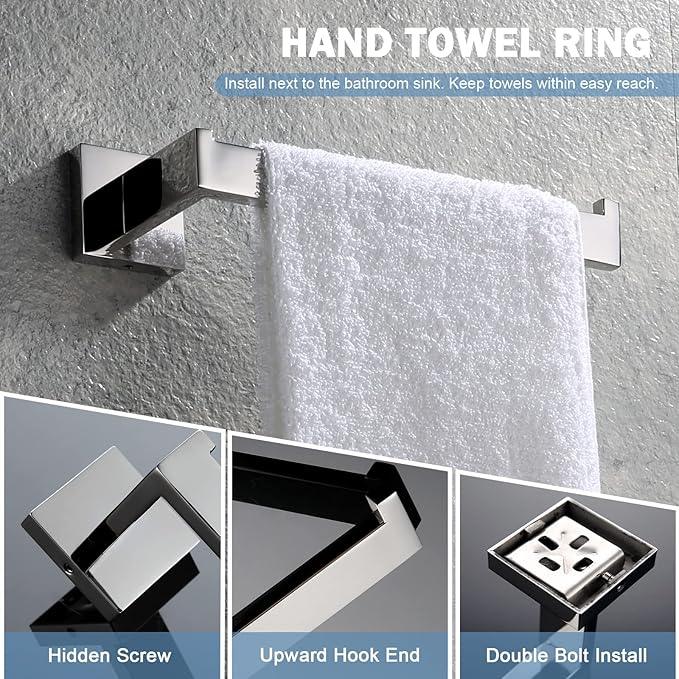 VELIMAX Premium Stainless Steel 4 Pieces Bathroom Hardware Accessories Set Wall Mounted Towel Bar Set, Polished, 24-Inch - ModernBath