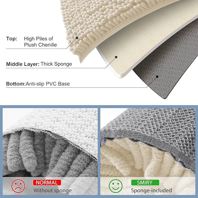 Smiry Luxury Chenille Bathroom Rugs 30x20, Extra Soft and Absorbent Shaggy Bath Mat, Machine Washable, Non-Slip Plush Carpet Runner for Tub, Shower, and Floor, Home Decor Accessories, Sand - ModernBath