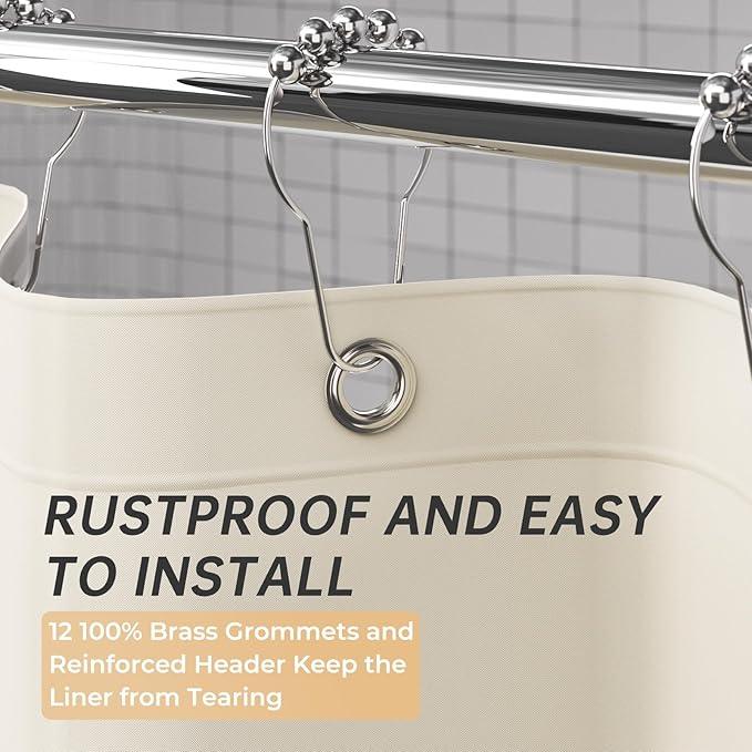 AmazerBath Plastic Shower Curtain Liner, 72 x 72 Inches EVA 8G Heavy Duty Beige Waterproof Weighted Thick Bathroom Curtain with 3 Clear Weights and 12 Rustproof Grommet Holes - ModernBath