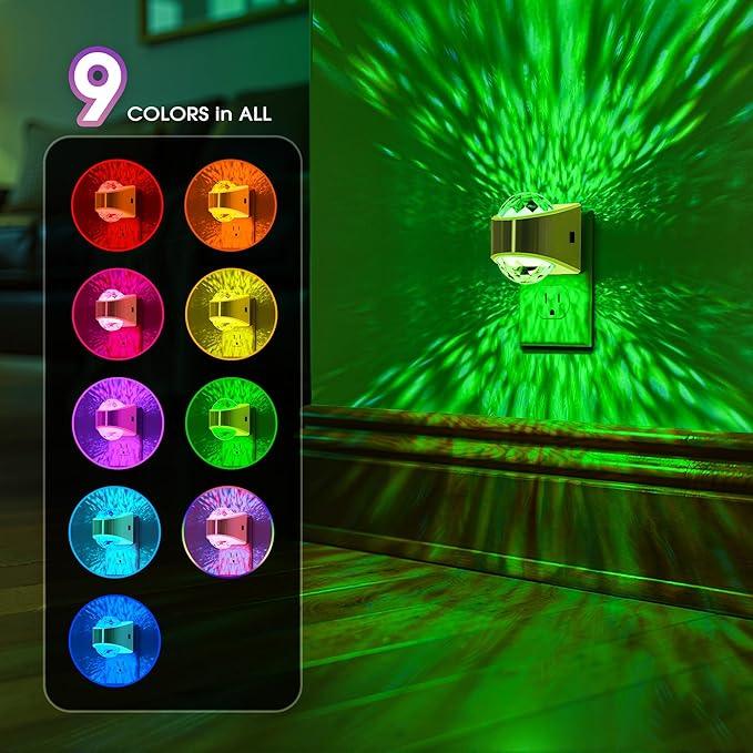 Night Lights Plug into Wall, Star Projector for Bedroom, Gold Night Light Projector for Kids, 9-Color RGB Galaxy Nightlight with Dusk to Dawn Sensor for Bathroom, Home Gaming Room Decor Gifts, 2pack - ModernBath