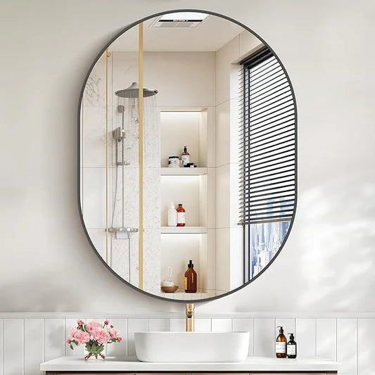 Bathroom Mirrors, 36" x48" Black Mirrors, Oval Vanity Mirrors, Metal Framed Wall Mounted Mirrors, Vertical/Horizontal Mirror for Bathroom Bedroom Entryway Living Room - ModernBath