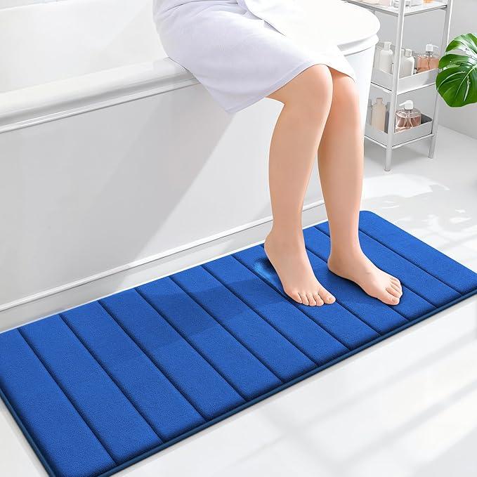 OLANLY Memory Foam Long Bathroom Rugs Runner 47x17, Super Soft Absorbent Bath Mat, Quick Dry, Machine Washable Shower Floor Rugs, Bathmat Carpet, Bathroom Home Decor Accessories, Royal Blue - ModernBath