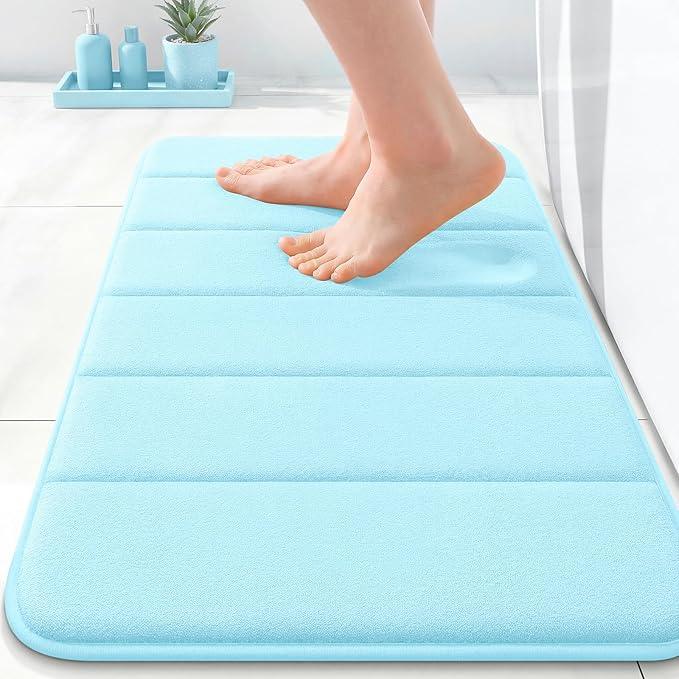 OLANLY Memory Foam Bath Mat 24x16, Super Soft Absorbent Bathroom Rugs, Quick Dry, Machine Washable Shower Floor Rugs, Bathmat Carpet, Bathroom Home Decor Accessories, Sky Blue - ModernBath
