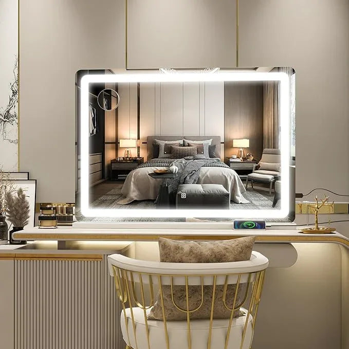ROLOVE Vanity Mirror with Lights, 32" x 22" Large Lighted Vanity Mirror with Dimmable 3 Modes, LED Makeup Mirror, Touch Screen Control, USB Charging Port, Tabletop or Wall-Mounted - ModernBath