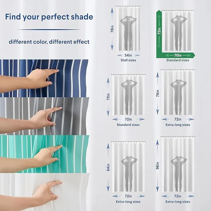 CLOROX Shower Curtain Liner, Premium Striped Medium-Weight Durable Waterproof 6g PEVA for Bathroom with Weighted Magnets, Printed Standard Size 72" x 72", Aqua - ModernBath