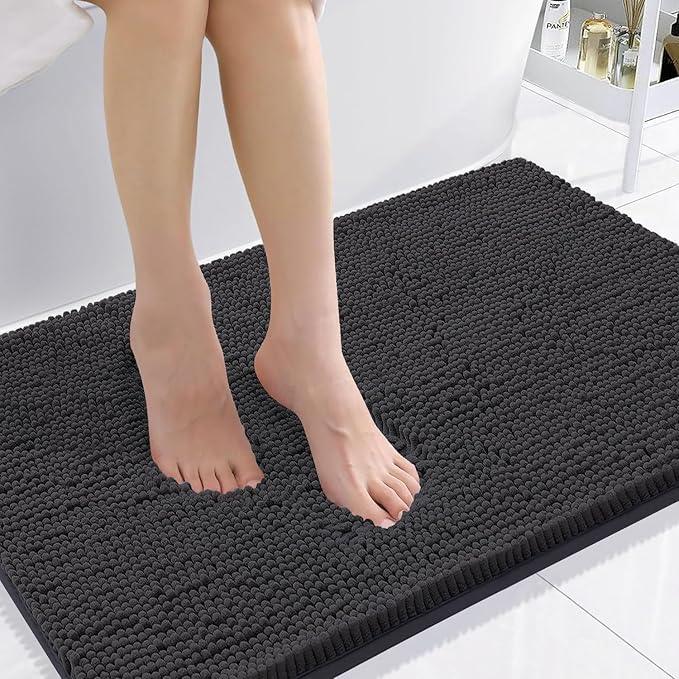 Smiry Luxury Chenille Bathroom Rugs 36x24, Extra Soft and Absorbent Shaggy Bath Mat, Machine Washable, Non-Slip Plush Carpet Runner for Tub, Shower, and Floor, Home Decor Accessories, Charcoal Grey - ModernBath