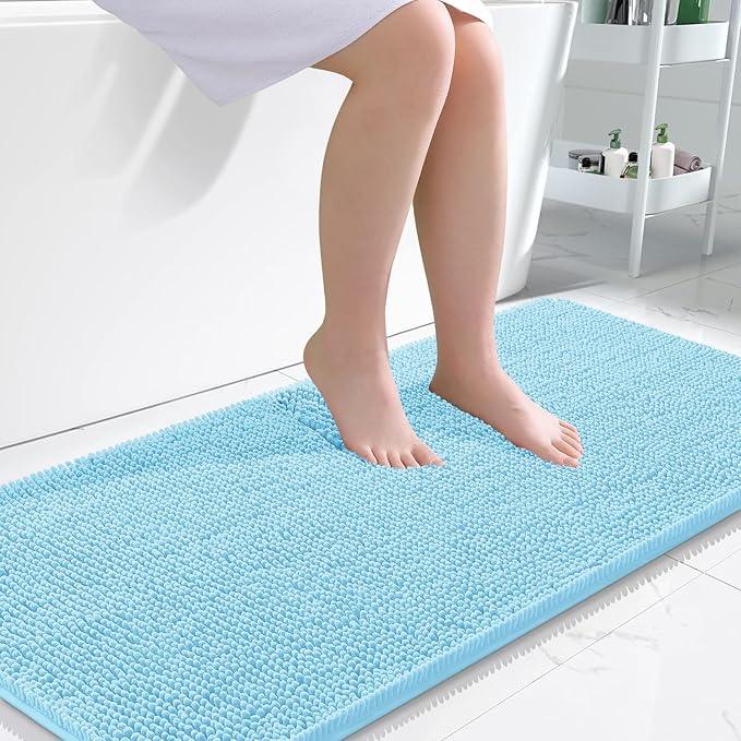 OLANLY Bathroom Rugs 47x24, Extra Soft Absorbent Chenille Bath Rugs, Rubber Backing Quick Dry, Machine Washable Bath Mats for Bathroom Floor, Tub and Shower, Home Decor Accessories, Sky Blue - ModernBath